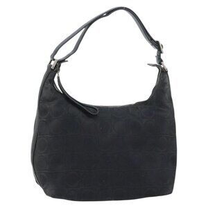 Authentic Salvatore Ferragamo Gancini Shoulder Bag Nylon Black Silver